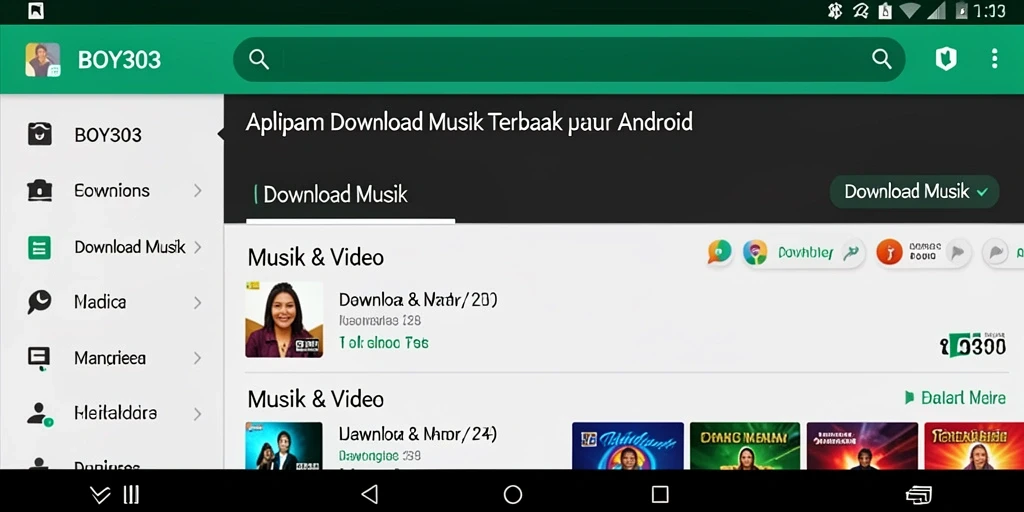 Antarmuka BOY303 yang intuitif dan fungsional untuk Download Musik.